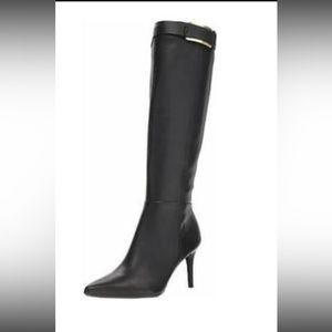 Calvin Klein Womens glydia Fabric Almond Toe Knee High, Black Leather size 9,5